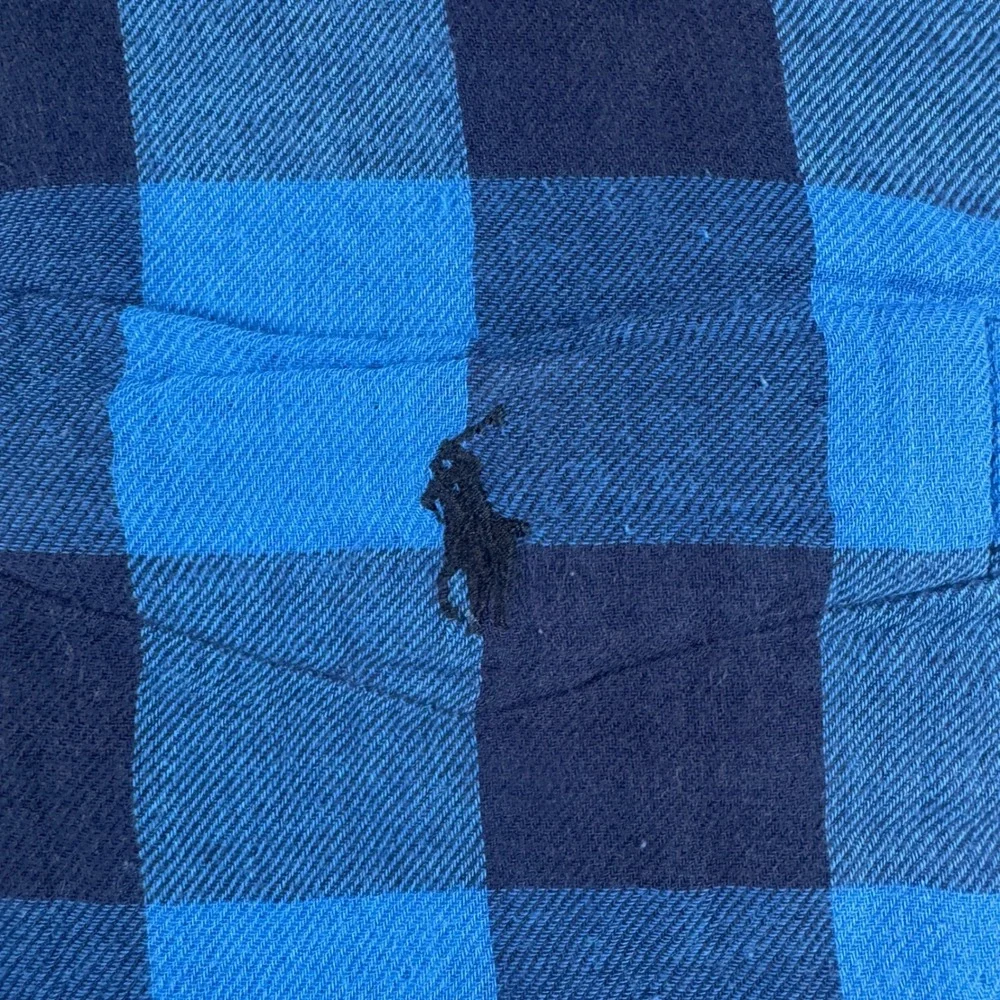 Polo Ralph‎ Lauren Buffalo Check Flannel Shirt Mens XL Blue Plaid Classic Fit